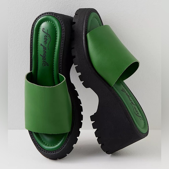 NEW Free People Winona Wedge Sandals In Kelly Green - Picture 4 of 9